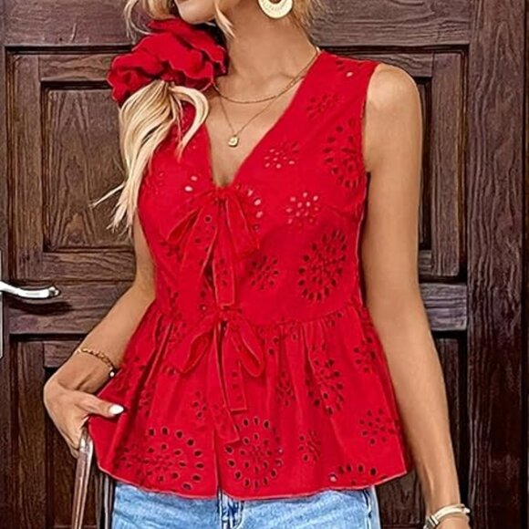 Loose Blouses V-Neck Sleeveless - Picture 1 of 2